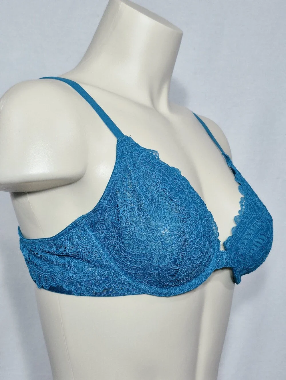 36B Soma Plunge Unlined Lace Underwire Bra Teal Blue